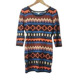 Flying Tomato Anthropologie women's large orange black Aztec sweater dress